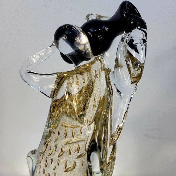 MURANO~VINTAGE 14" SIGNED MARIO BADIOLI BLACK GOLD GLASS FIGURINE SCULPTURE - Picture 7 of 16